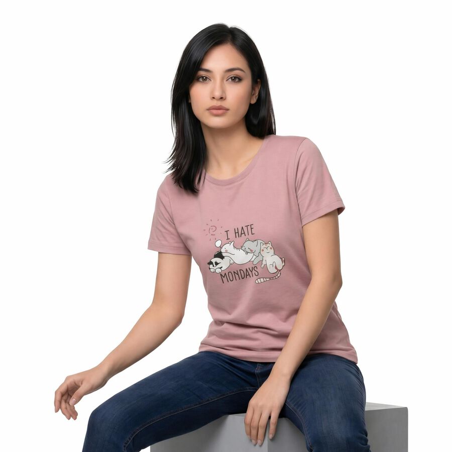 Women's Lilac Round Neck Regular T-Shirt, लाइलेक, large