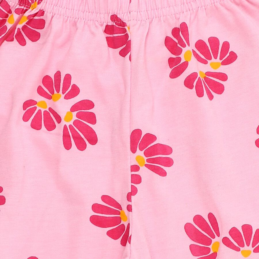 Girls' Soft Pink Floral Printed Cotton Blend Pyjama, हल्का गुलाबी, large image number null