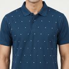 Men's Blue Polo Neck Printed T-Shirt, टील ब्लू, small