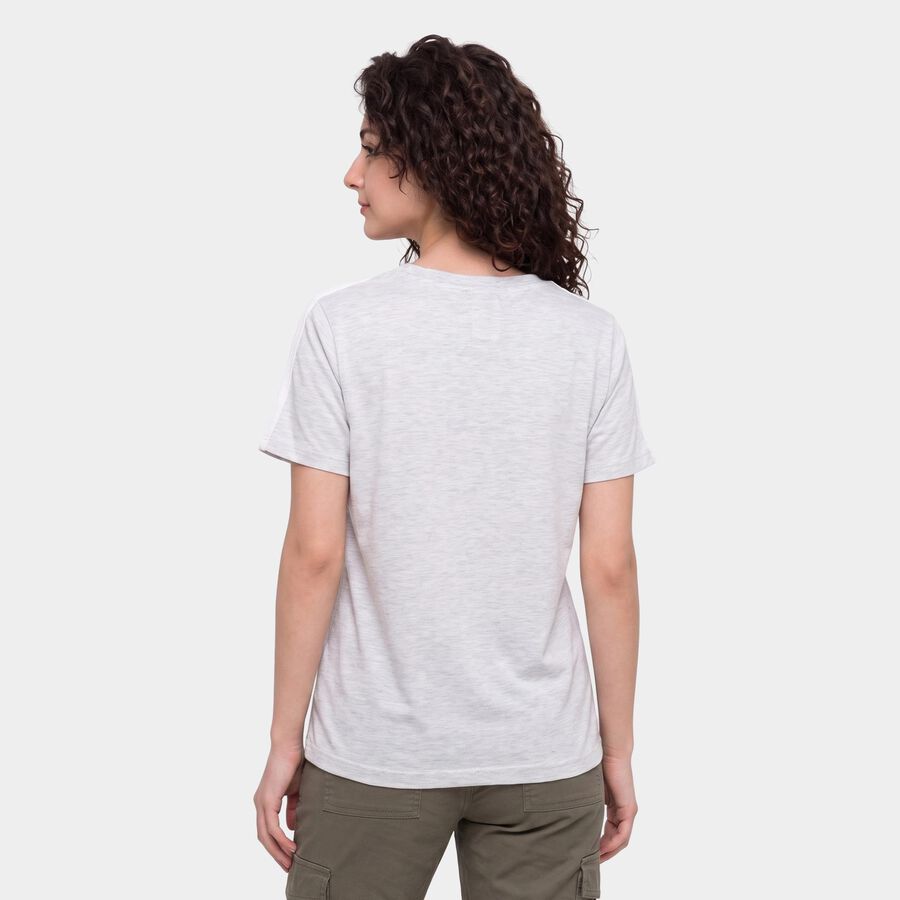 Women's Grey Round Neck Regular T-Shirt, मिश्रित हल्का ग्रे, large