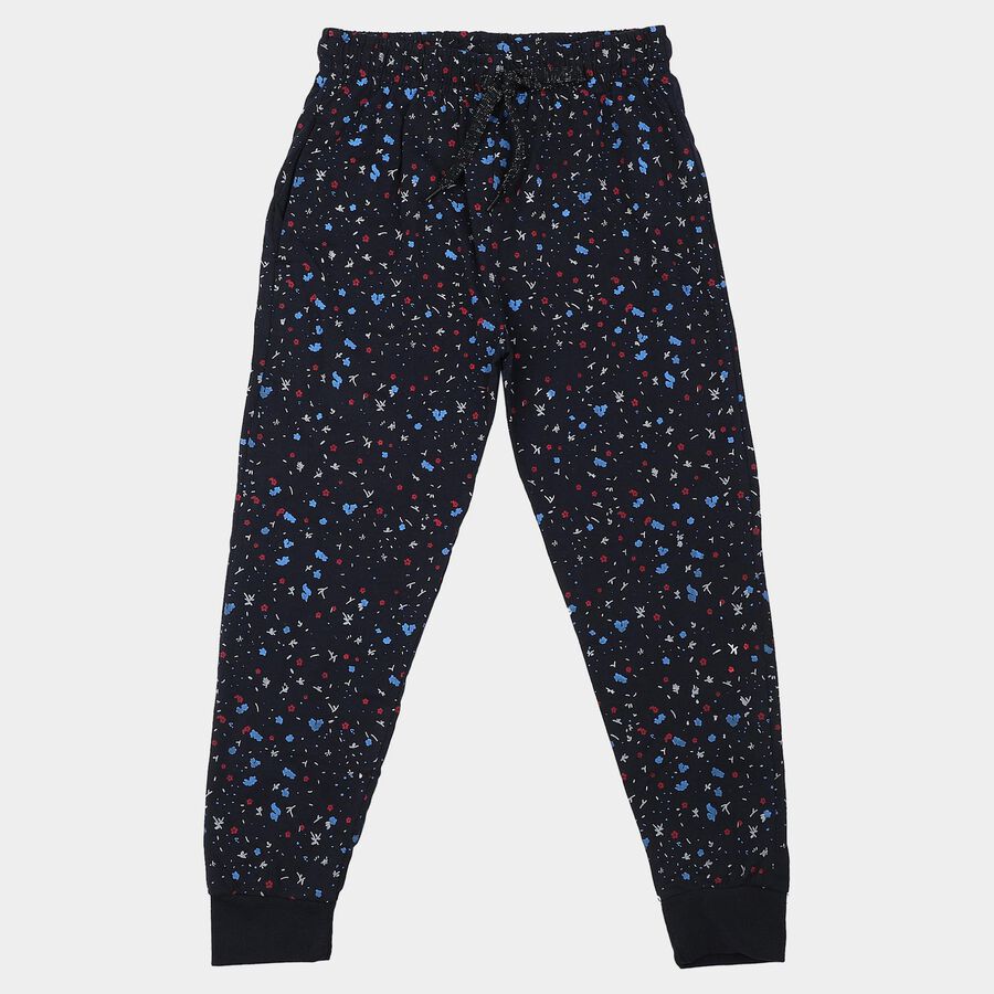 Girls' Navy Blue Jogger Floral Printed Pyjama, Navy Blue, large