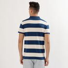 Men's Navy Blue and White Polo Collar Casual T-Shirt, Mid Blue, small image number null