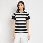 Ladies'  Stripes Round Neck T-Shirt, काला, small image number null