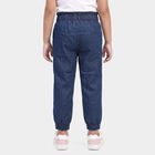 Girls Navy Blue Jogger Fit Embroidered Jeans, Dark Blue, small