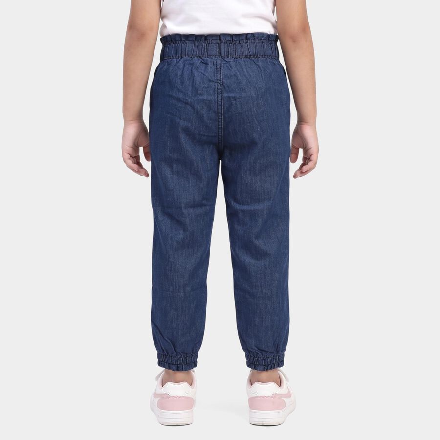 Girls Navy Blue Jogger Fit Embroidered Jeans, Dark Blue, large