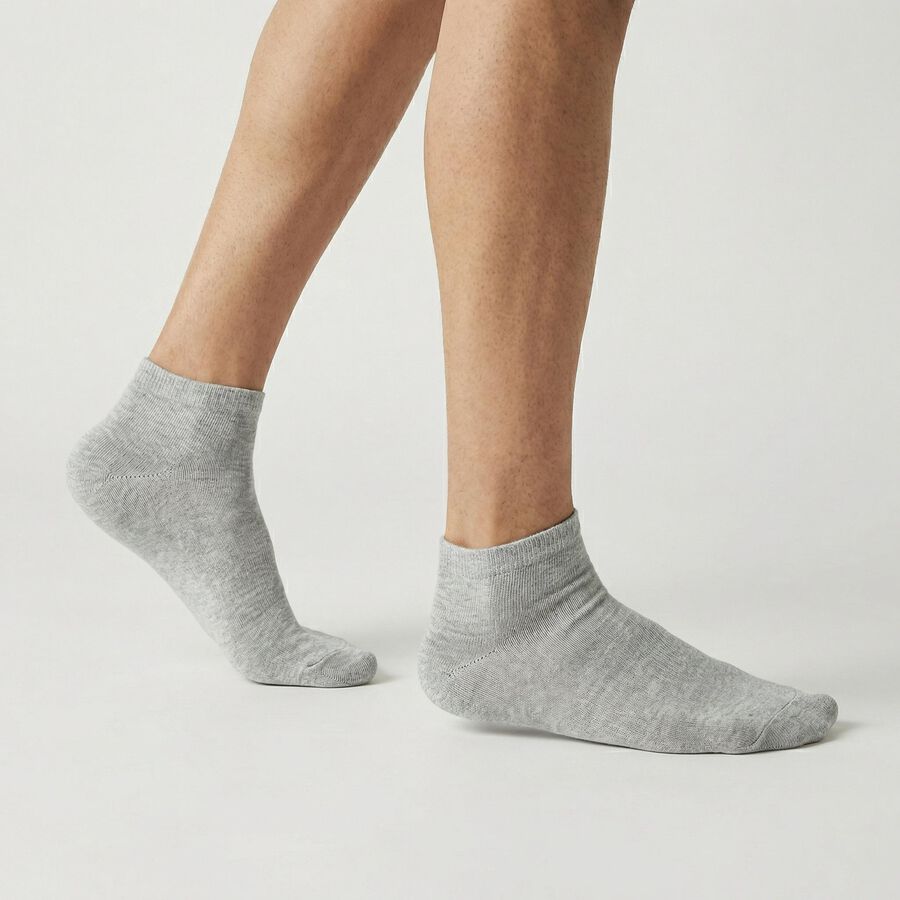 Men's Ankle Length Socks Pack of 3 ( Grey Melange, White, Black ), काला, large