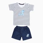 Infants' Navy Cotton Crew Neck Striped Baba Suit, Navy Blue, small