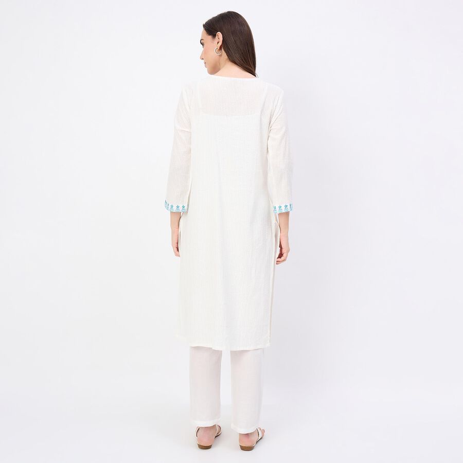 Women's Deep Midnight Navy Blue Cotton Solid Ethnic Set, Teal Blue, large