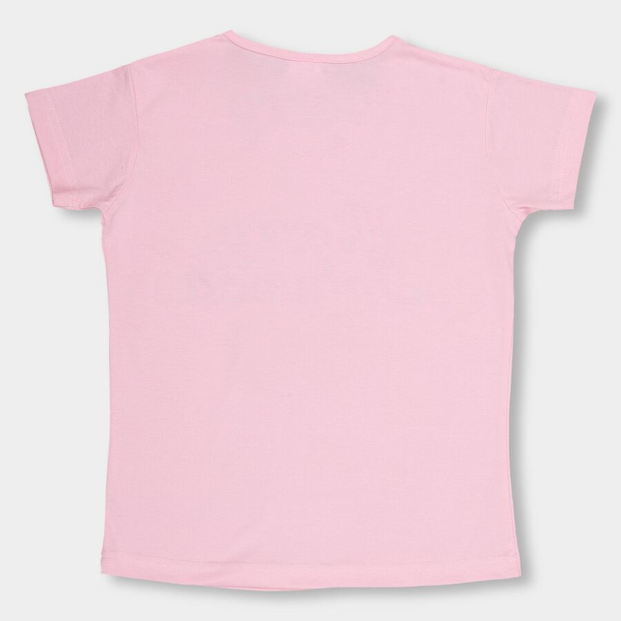 Girls' Light Pink Round Neck Casual T-Shirt, गुलाबी, large image number null