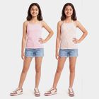 Girls Pink Cotton Square Neck Sleeveless Vest, हल्का गुलाबी, small