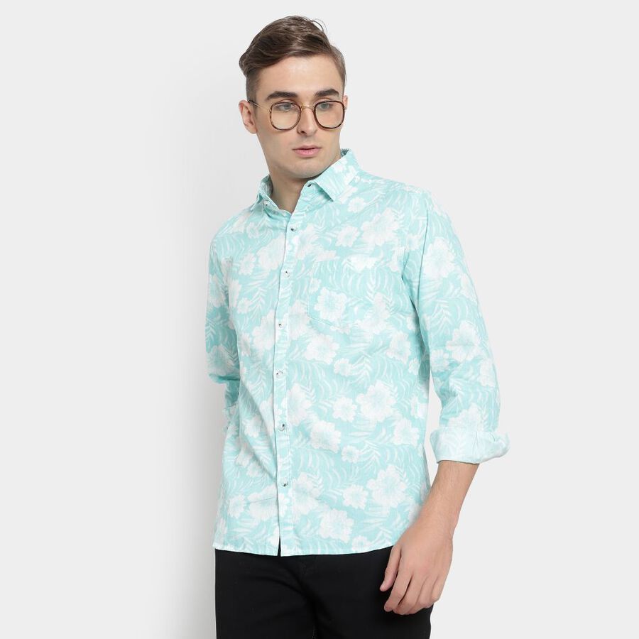 Cotton Printed Casual Shirt, Light Green, large image number null