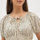 Women's Beige Tie Neck Romantic Midi Dress, Off White, small image number null