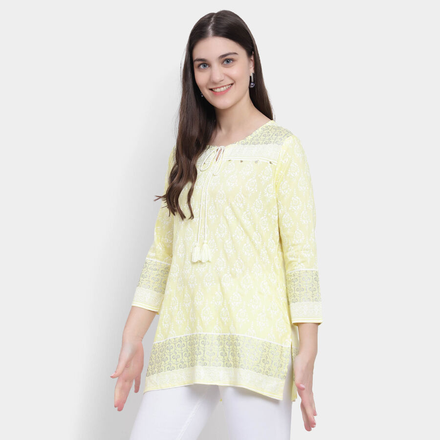 3/4th Sleeves Straight Kurti, पीला, large image number null