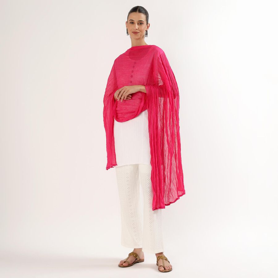 Women's Bright Pink Crinkled Dupatta, रानी (फ्यूशिया), large image number null