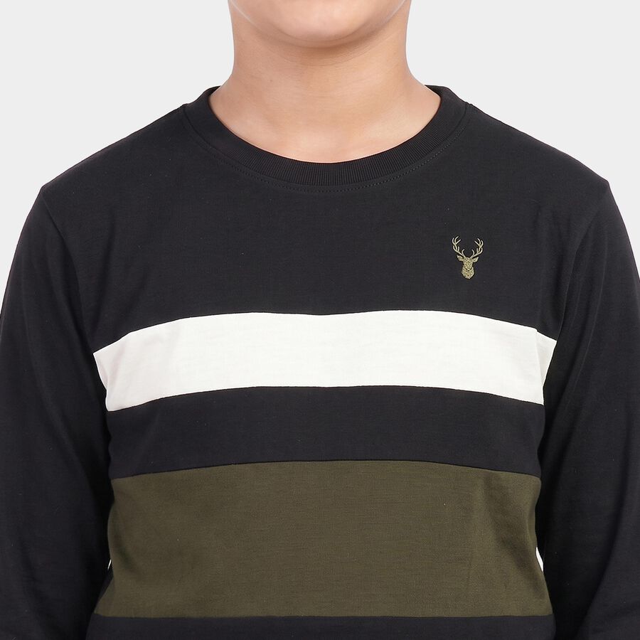 Boys' Black Crew Neck Regular T-Shirt, Black, large