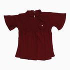 Girls' Deep Maroon Ruffle Neck Casual T-Shirt, वाइन, small