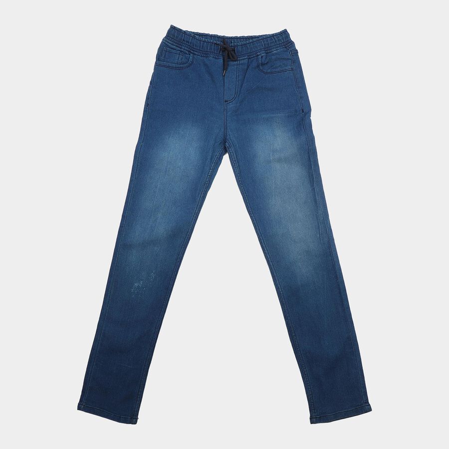 Boys Blue Slim Fit Drawstring Waist Jeans, गहरा नीला, large