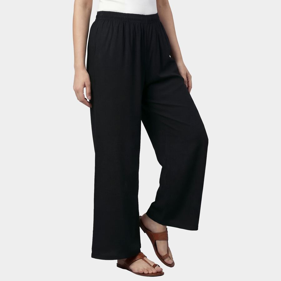 Women's Black Relaxed Fit Tassel Drawstring Palazzos, Black, large