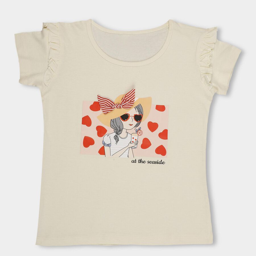 Girls' 100% Cotton T-Shirt , Off White, large