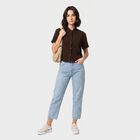 Women's Brown Solid Collared Shirt, भूरा, small