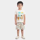 Boys' Off White 100% Cotton Round Neck Graphic Print Baba Suit, Off White, small