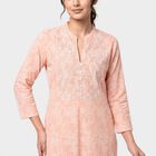 Women's Peach Cotton Round Neck Kurta, Peach, small