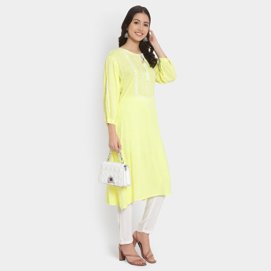 3/4Th Sleeves Straight Kurta, Yellow, large image number null
