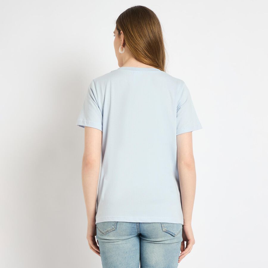 Ladies' 100% Cotton Round Neck T-Shirt , हल्का नीला, large