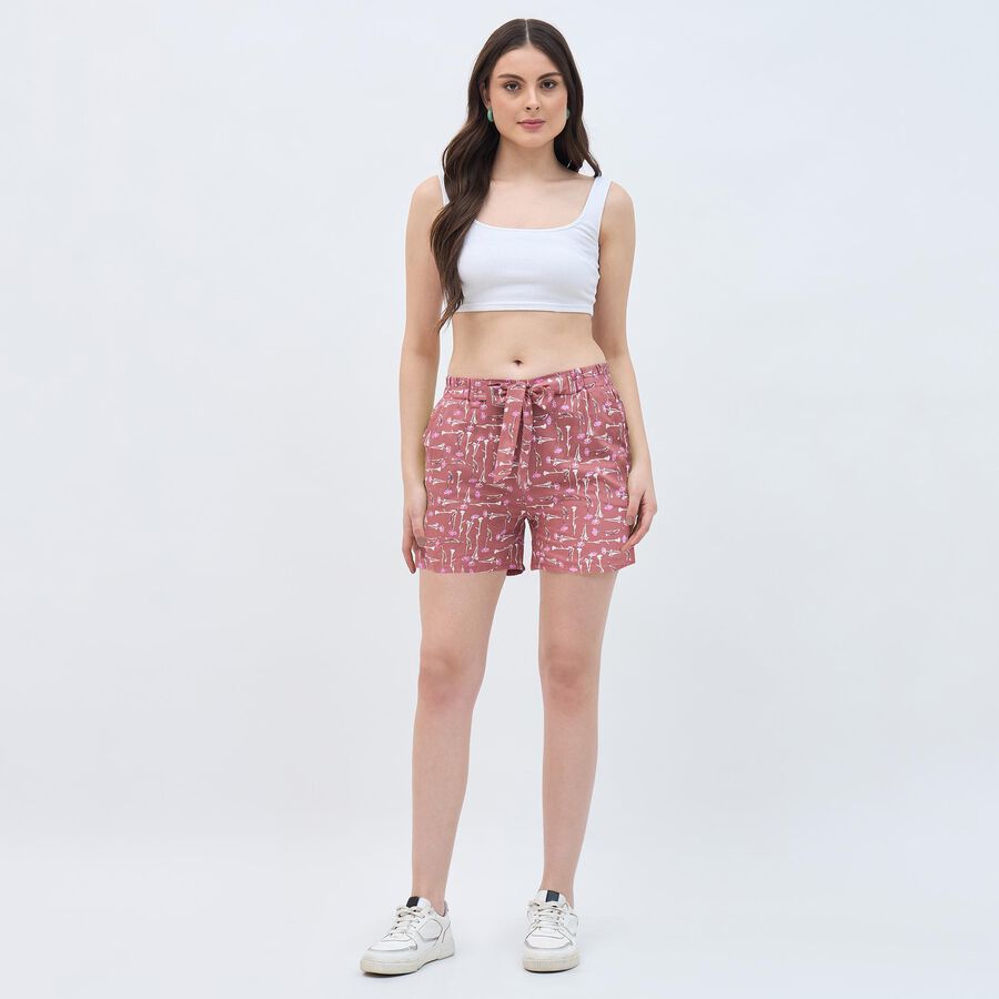 Women's Dusty Rose Pink Floral Tie-Waist Shorts, पीच, large