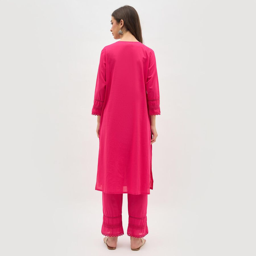 Women's Bright Fuchsia Pink Cotton Solid Ethnic Set, Fuchsia, large image number null