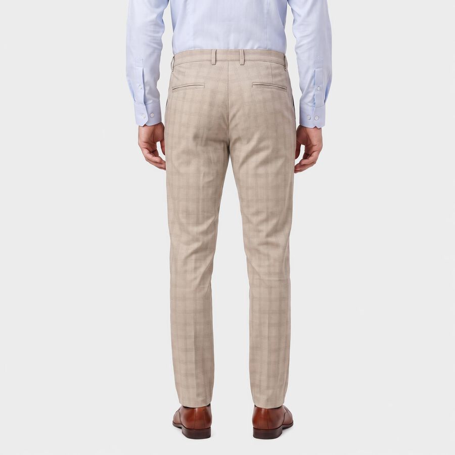 Men's Light Grey Slim Fit Checked Casual Trousers, Light Grey, large