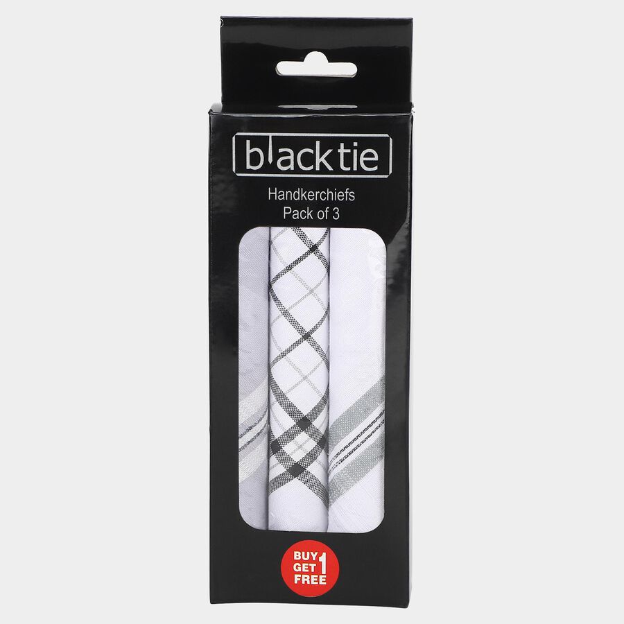 Men Dark Grey Checked Pack of 3 Handkerchief, गहरा ग्रे, large