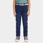 Girls' Navy Blue Straight Fit Embroidered Jeans, गहरा नीला, small