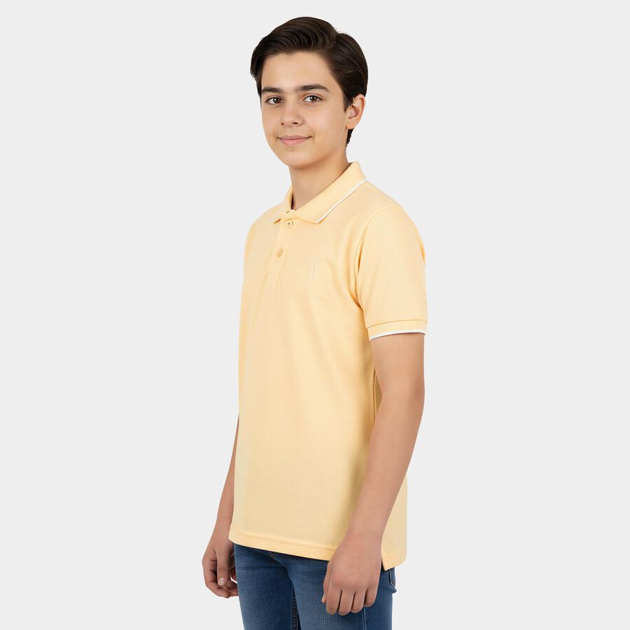 Boys Peach Pique Round Neck Casual T-Shirt, पीच, large