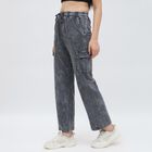 Women's Washed Graphite Grey Relaxed Fit Cargo Track Pants, Dark Grey, small image number null