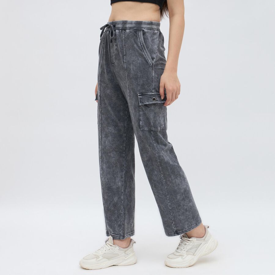 Women's Washed Graphite Grey Relaxed Fit Cargo Track Pants, Dark Grey, large image number null