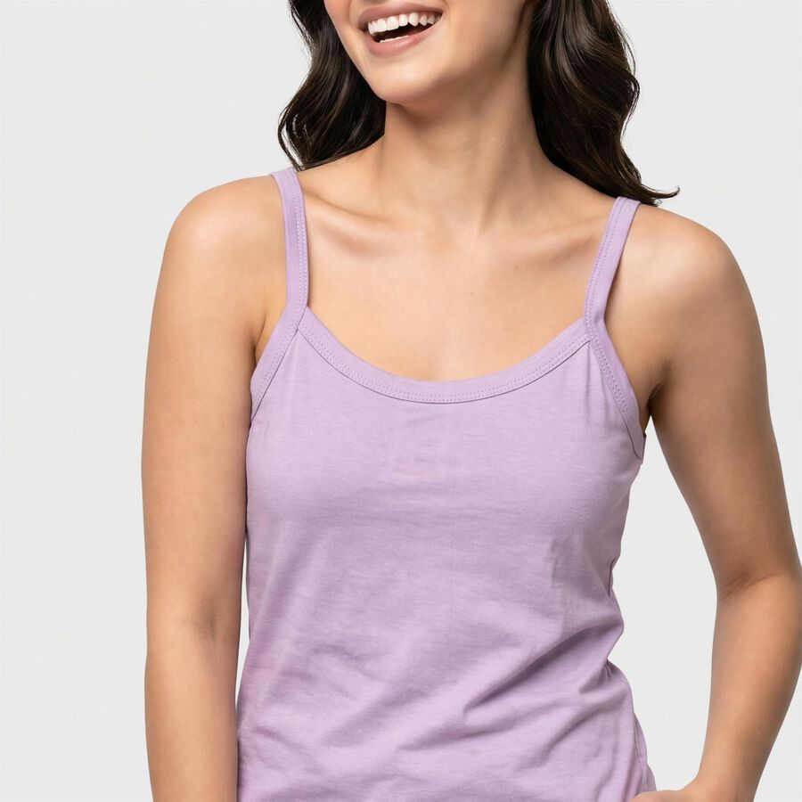 Women's Lavender Cotton Scoop Neck Camisole Slip, लाइलेक, large