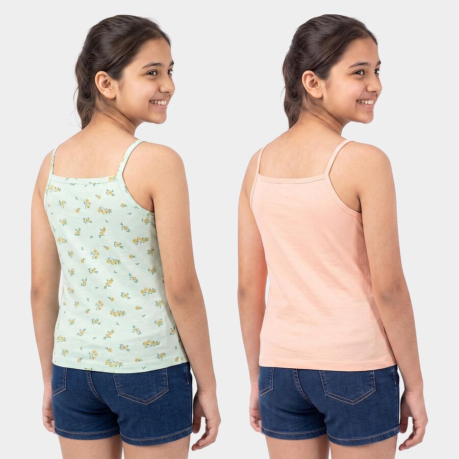 Girls' Mint Green Cotton Round Neck Sleeveless Vest, हल्का हरा, large