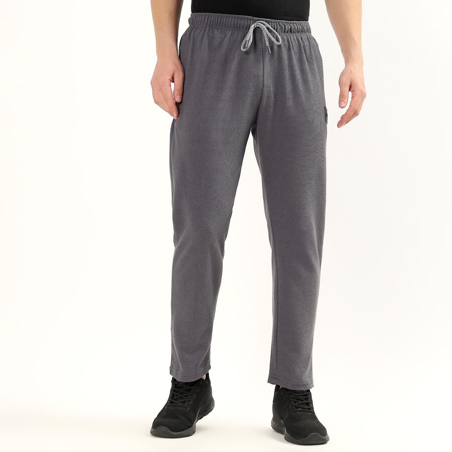 Men's Grey Slim Fit Cuffed Track Pants, गहरा ग्रे, large