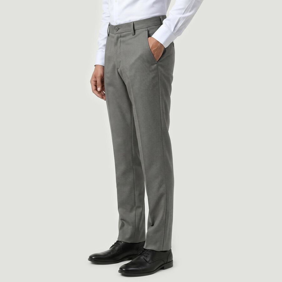 Men's Grey Slim Fit Flat-Front Formal Trousers, Light Grey, large