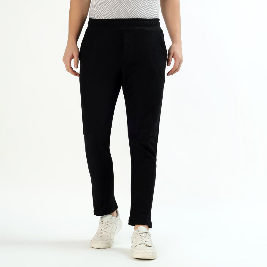 Men's Jet Black Slim Fit Tapered Track Pants, Black, large