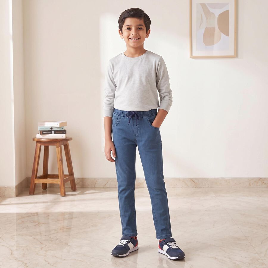 Boys' Light Blue Straight Fit Drawstring Waist Jeans, हल्का नीला, large