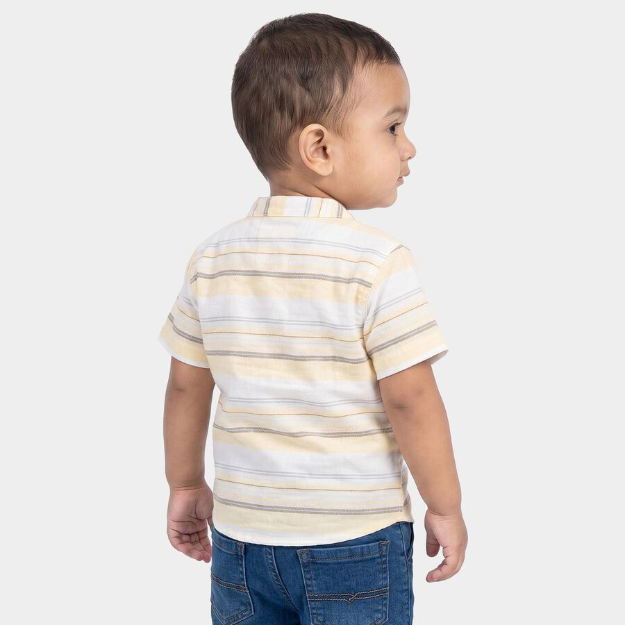 Infants' Yellow Cotton Short Sleeves Mandarin Collar Striped Shirt, Yellow, large