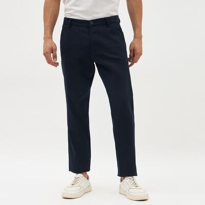 Men's Deep Navy Blue Slim Fit Cross Pocket Casual Trousers