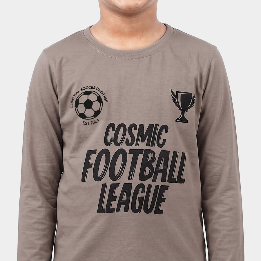 Boys Grey Round Neck Regular Boys T-Shirt, Light Grey, large