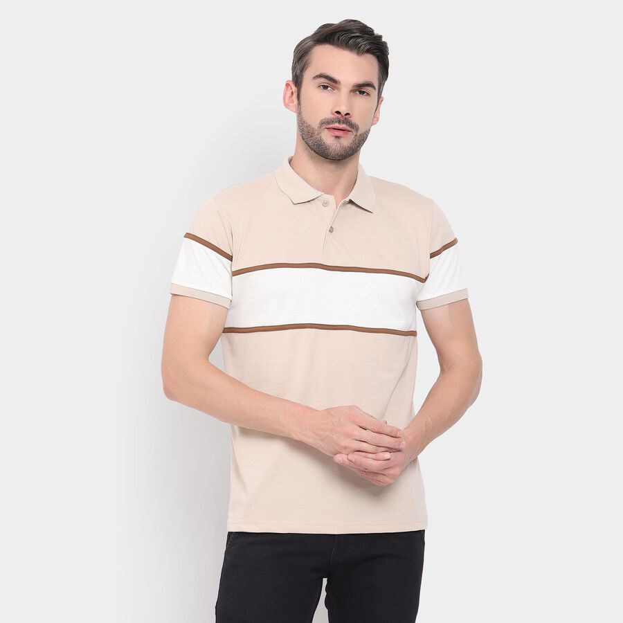Men's Collared Half Sleeves T-Shirt , Beige, large image number null
