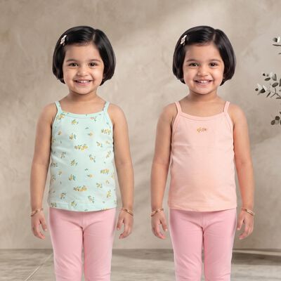 Girls' Mint Green Cotton Round Neck Quilted Vest