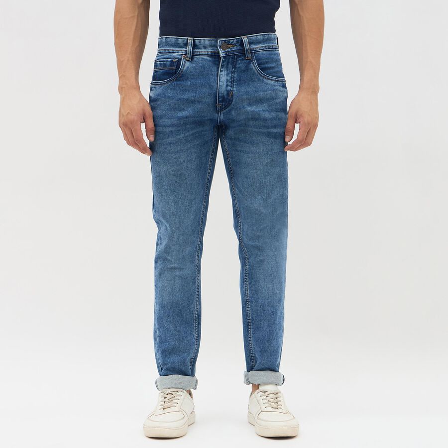 Men's Stonewashed Blue Skinny Fit Five Pocket Jeans, हल्का नीला, large image number null