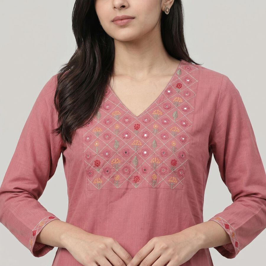 Women's Purple V-Neck Embroidered Kurta, बैंगनी, large