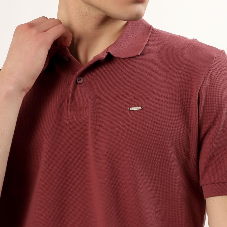 Men's Muted Maroon Cotton Polo Collar Casual T-Shirt, Pink, large